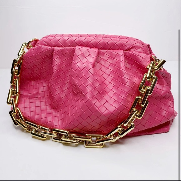 FELICIA WEAVE PINK LEATHER POUCH HANDBAG - Picture 2 of 3